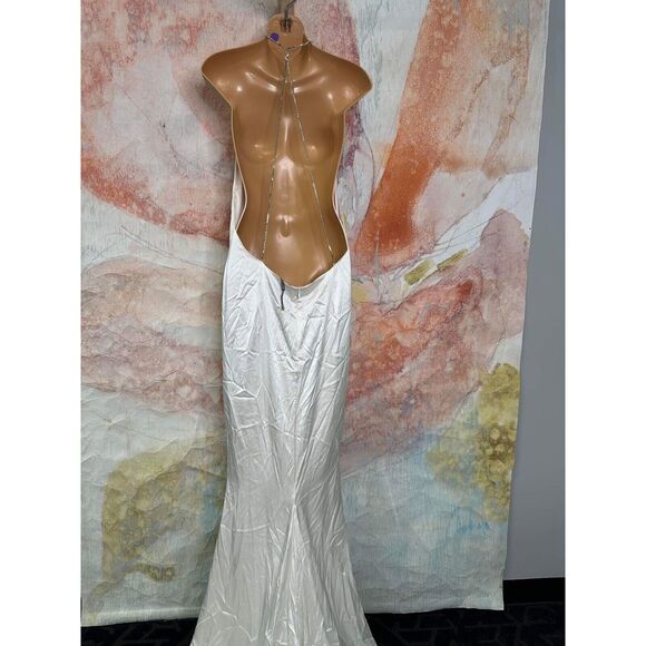 Anthropologie Retrofete Margot Silk Low-Back Front-Slit Halter Gown $895 - Picture 10 of 11